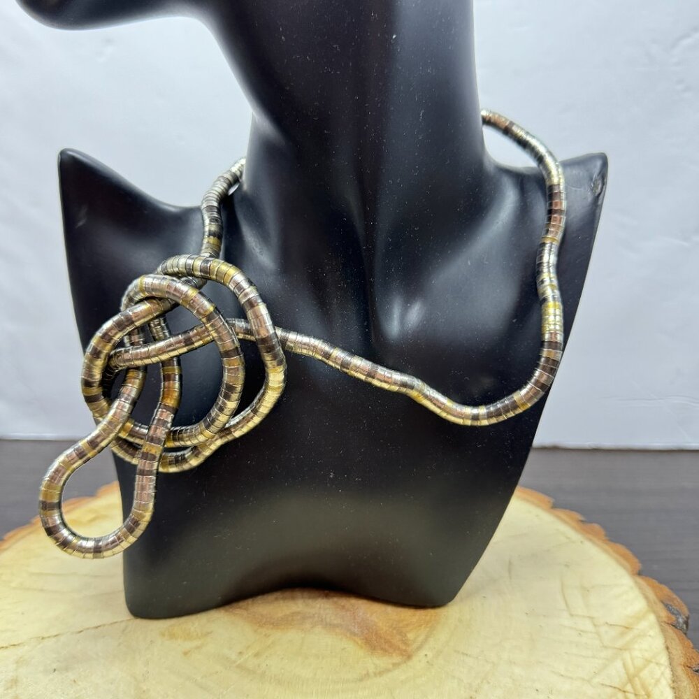 Unusual Snake Metal Twisted Necklace or Bracelet Modern Silver and Gold Tone